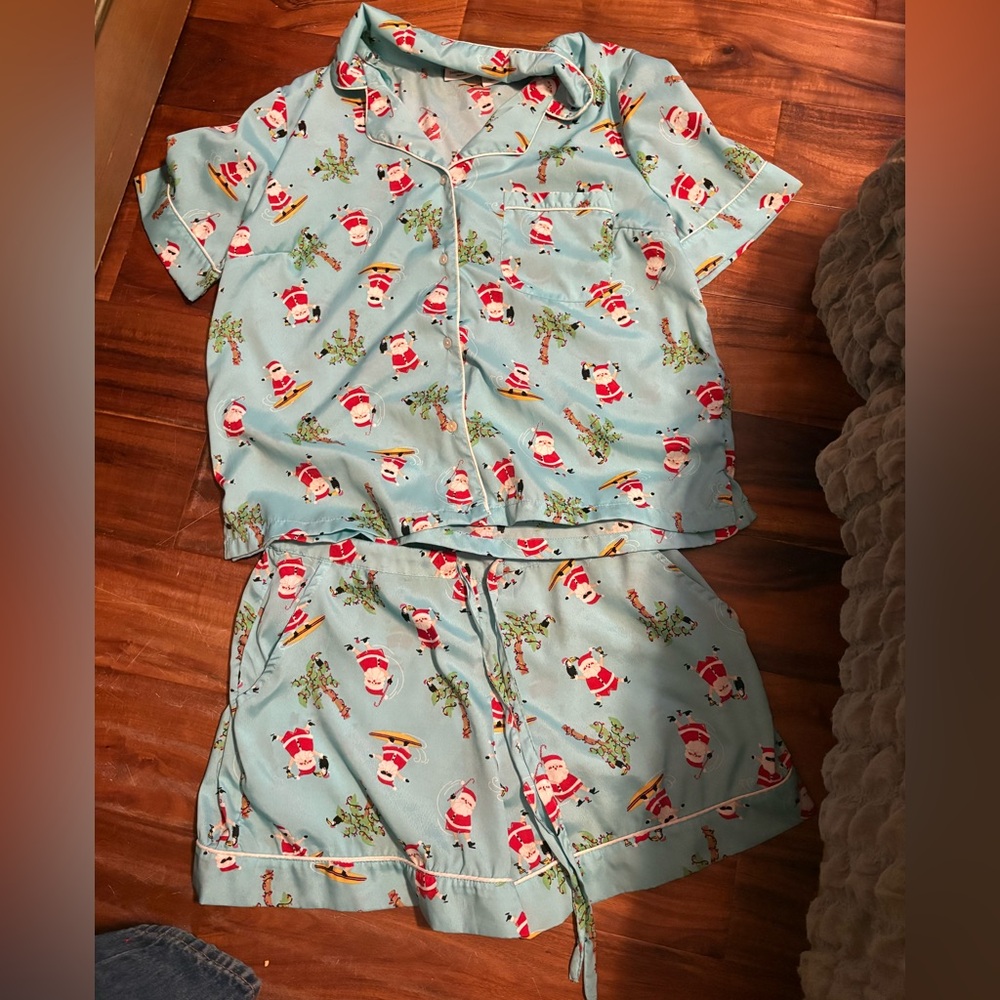 Tabitha Webb Christmas Pajama Set Surfing Santa Holiday Sleepwear‎ Size M (1114)